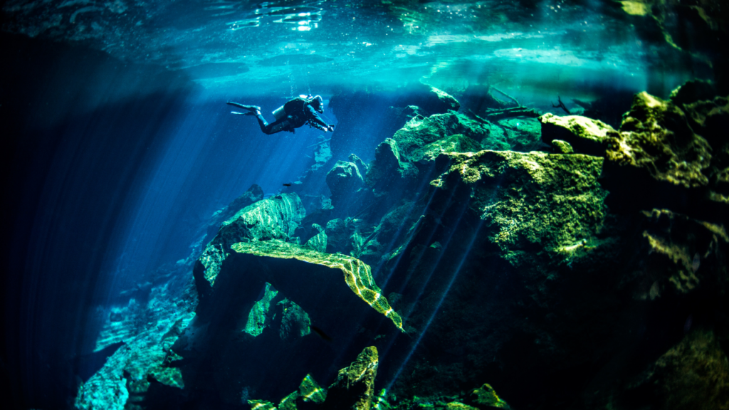Scuba diving in cenote in Mexico
